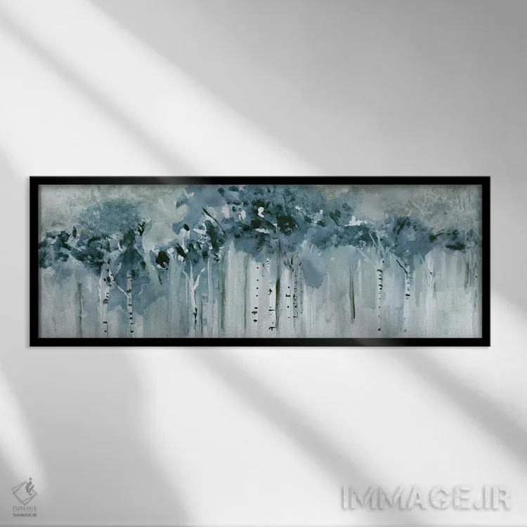 تابلو انتزاعی صبح توس آبی اثر سوزان جیـل - نمای قابدار مشکی