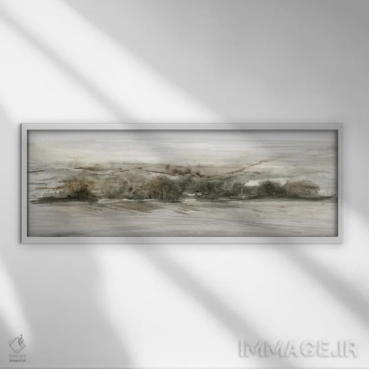 تابلو انتزاعی طلوع کوه راش اثر سوزان جیـل - نمای قابدار سفید