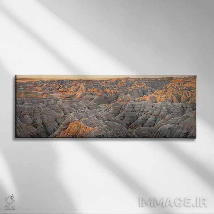 تابلو دکوراتیو بدلندز در طلوع خورشید اثر نیک ساویدس - نمای روبهرو روی دیوار