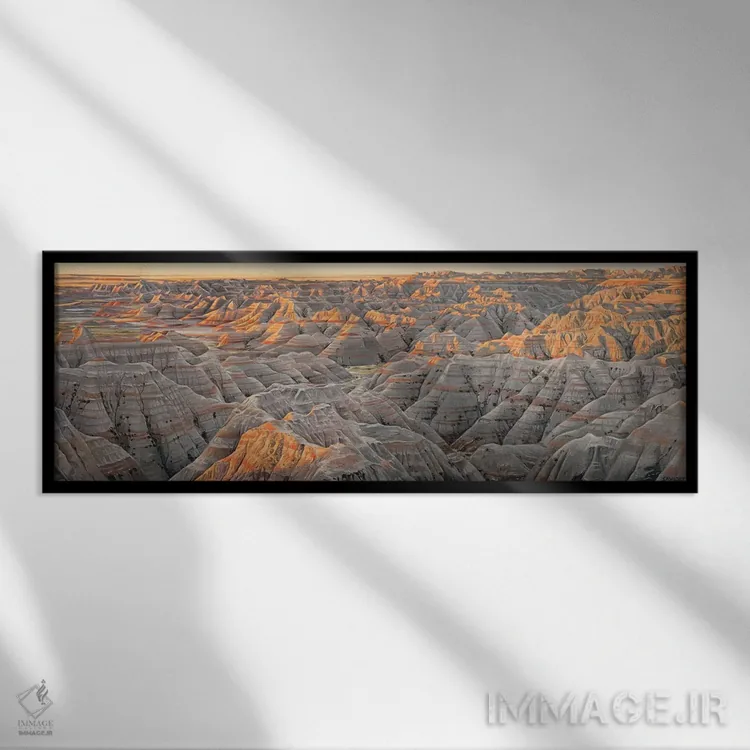 تابلو دکوراتیو بدلندز در طلوع خورشید اثر نیک ساویدس - نمای قابدار مشکی