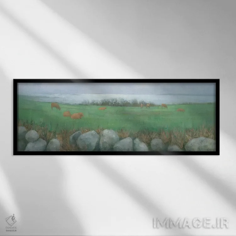 تابلو دکوراتیو گاوهای ترسکو اثر استیو میچل - نمای قابدار مشکی