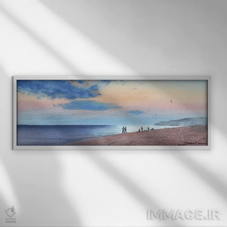 تابلو دکوراتیو طلوع آفتاب در ساحل اثر سمیرا یانوشکوا - نمای قابدار سفید