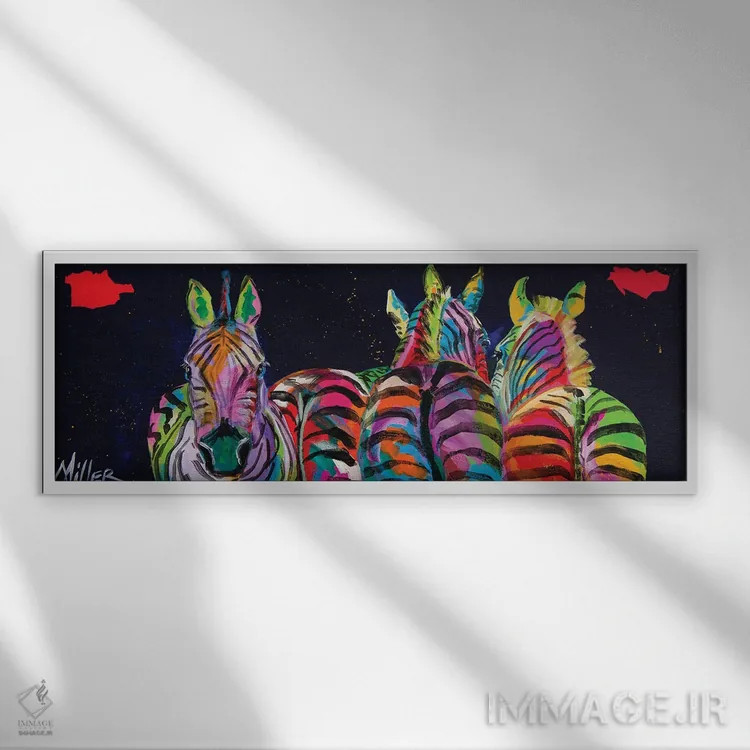 تابلو دکوراتیو گورخرها در یک صف اثر تریسی میلر - نمای قابدار سفید