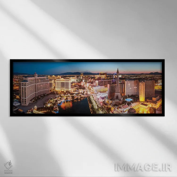 تابلو دکوراتیو Las Vegas, Nevada, USA,بلوار اصلی لاس وگاس در هنگام طلوع… اثر ماتئو کولومبو - نمای قابدار مشکی