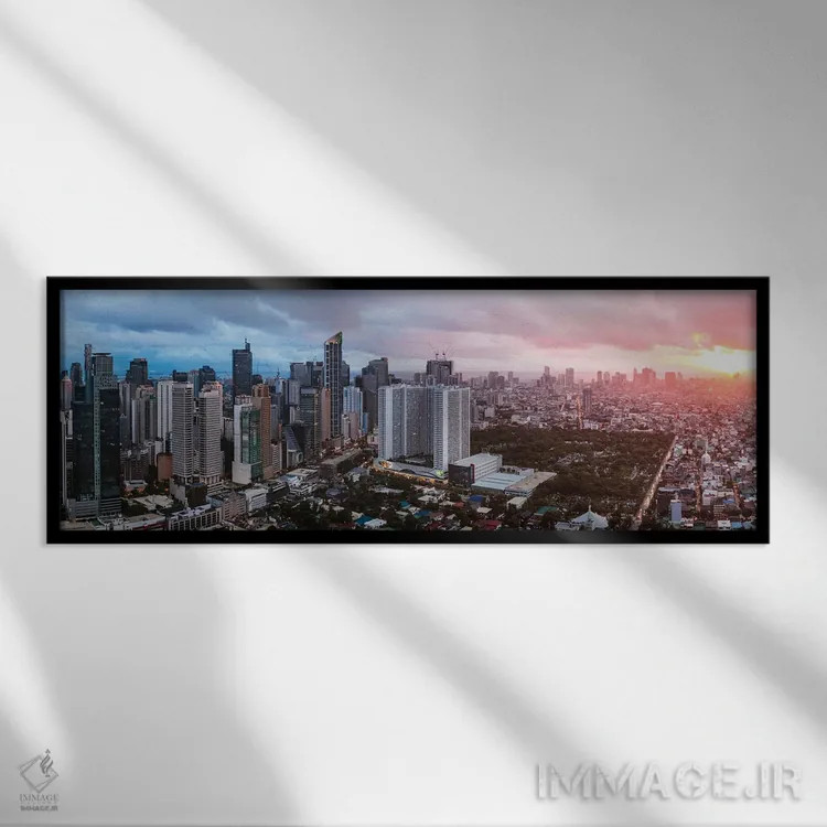 تابلو دکوراتیو Manila,خط افق ماکاتی، مانیل اثر ماتئو کولومبو - نمای قابدار مشکی