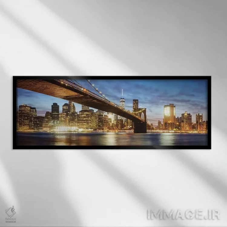 تابلو دکوراتیو New York,نمای پانورامیک پل بروکلین، نیویورک اثر ماتئو کولومبو - نمای قابدار مشکی