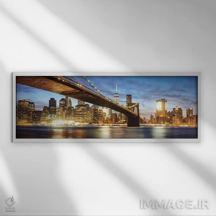 تابلو دکوراتیو New York,نمای پانورامیک پل بروکلین، نیویورک اثر ماتئو کولومبو - نمای قابدار سفید