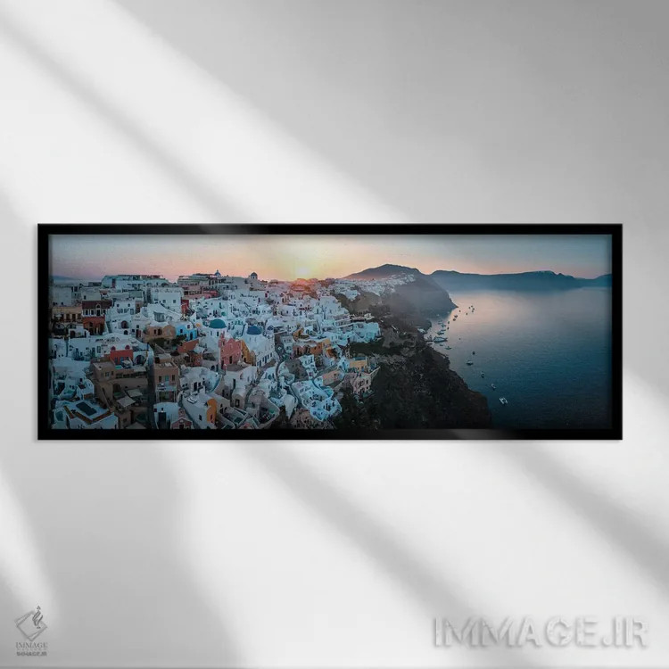 تابلو دکوراتیو Santorini, Greece,طلوع پانوراما در سانتورینی، یونان اثر ماتئو کولومبو - نمای قابدار مشکی