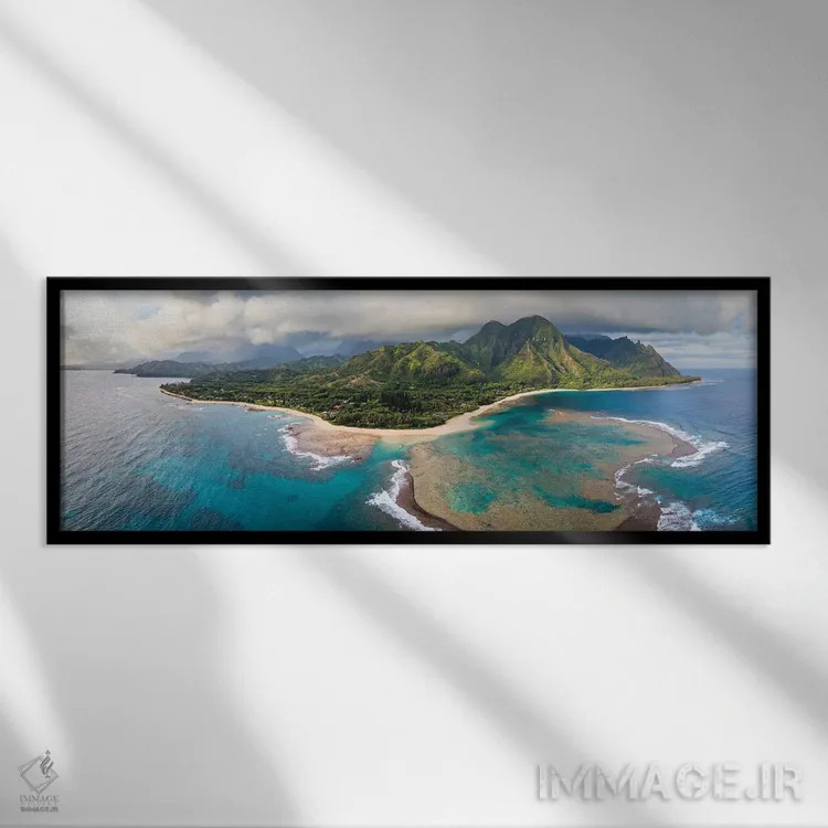 تابلو دکوراتیو نمای هوایی جزیره کائوآی، هاوایی اثر ماتئو کولومبو - نمای قابدار مشکی