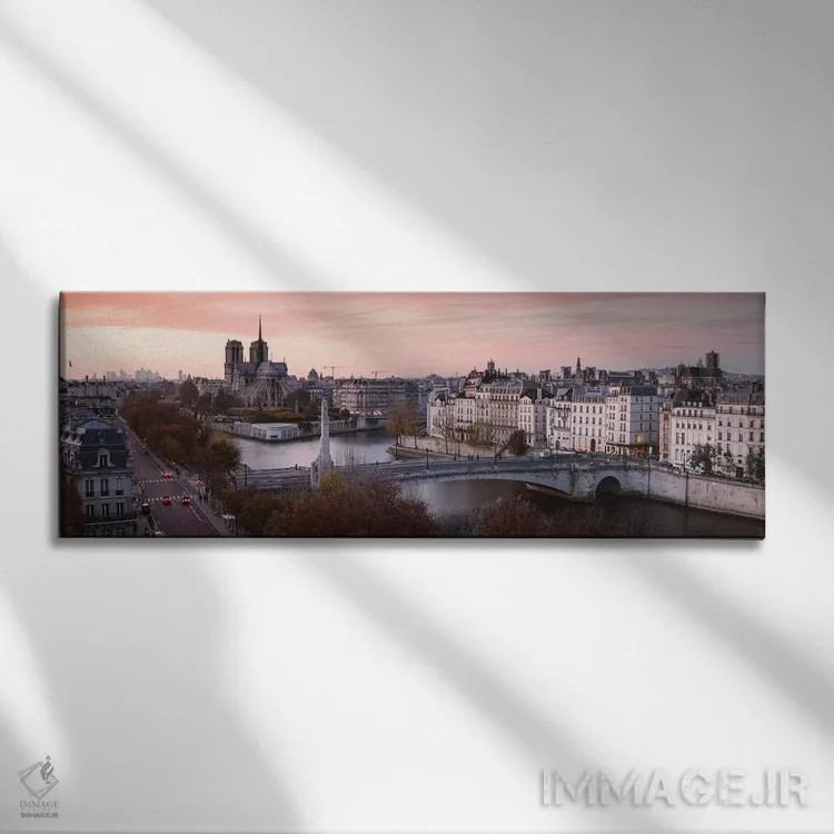 تابلو دکوراتیو Paris,منظره غروب پانوراما بر رود سن، پاریس اثر ماتئو کولومبو - نمای روبهرو روی دیوار