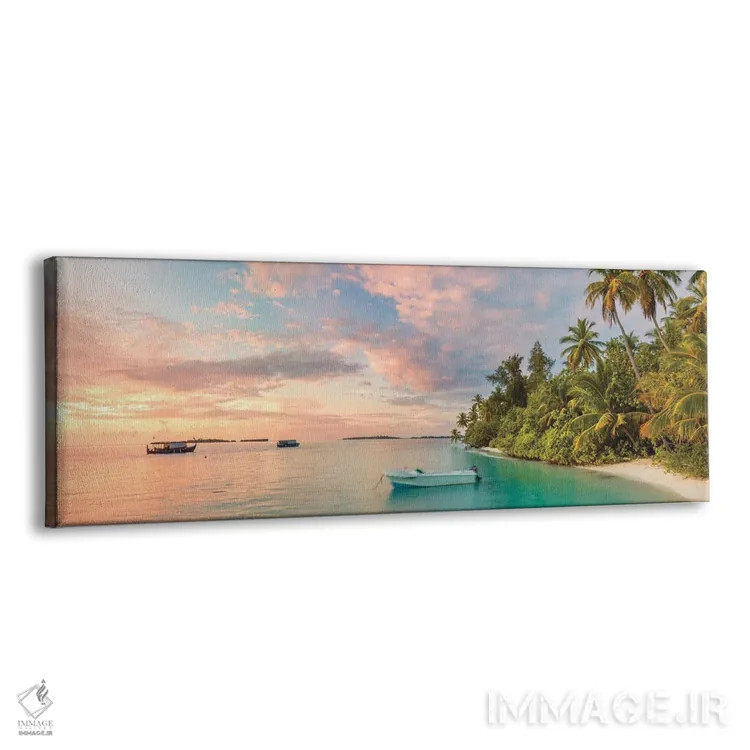 تابلو دکوراتیو Maldives, Indian Ocean,غروب بر فراز جزیره گرمسیری، مالدیو… اثر ماتئو کولومبو - نمای پرسپکتیو محصول