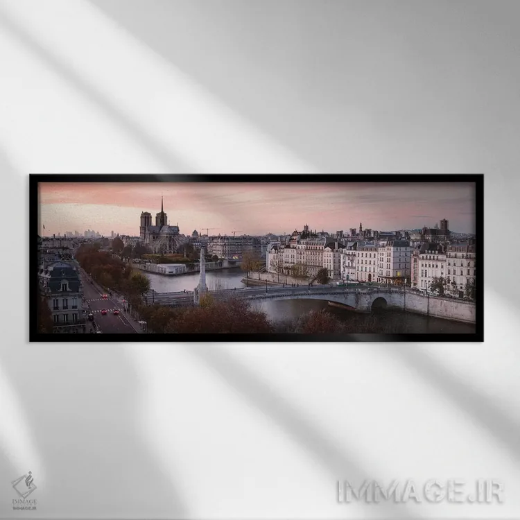 تابلو دکوراتیو Paris,منظره غروب پانوراما بر رود سن، پاریس اثر ماتئو کولومبو - نمای قابدار مشکی