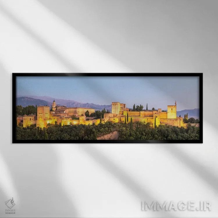 تابلو دکوراتیو Granada,کاخ الحمرا در شب، گرانادا اثر ماتئو کولومبو - نمای قابدار مشکی