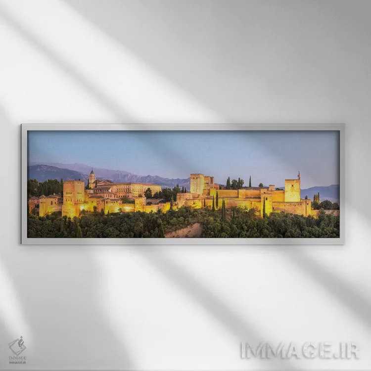 تابلو دکوراتیو Granada,کاخ الحمرا در شب، گرانادا اثر ماتئو کولومبو - نمای قابدار سفید