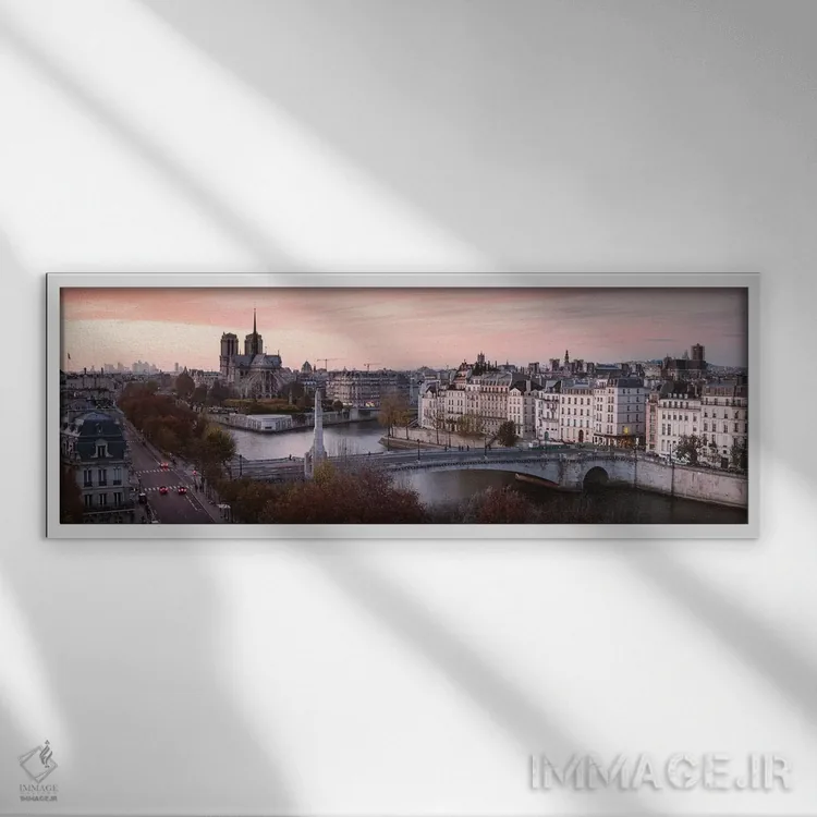 تابلو دکوراتیو Paris,منظره غروب پانوراما بر رود سن، پاریس اثر ماتئو کولومبو - نمای قابدار سفید