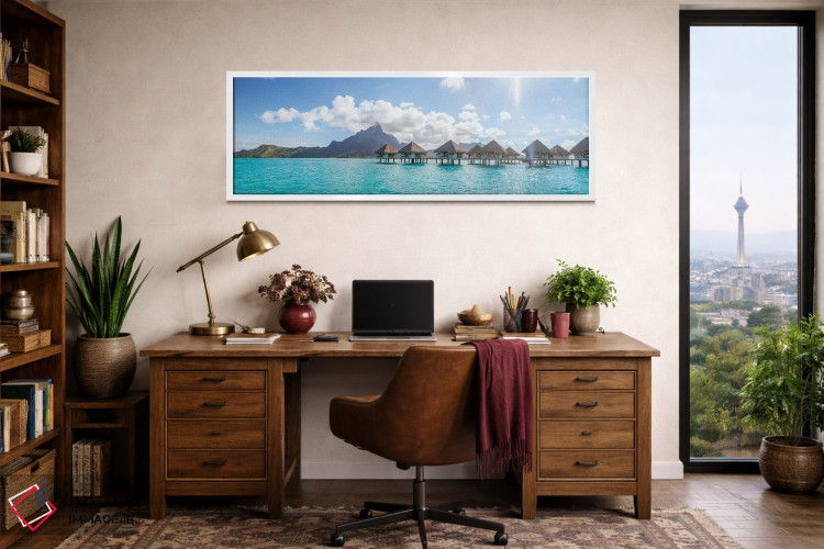 تابلو دکوراتیو منظره پانورامای خانه های ساحلی در بورا بورا اثر ماتئو کولومبو - D1W