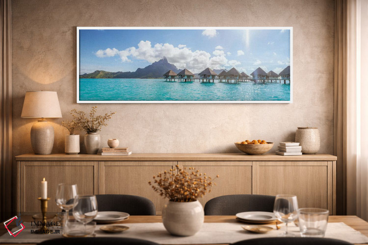 تابلو دکوراتیو منظره پانورامای خانه های ساحلی در بورا بورا اثر ماتئو کولومبو - D2W