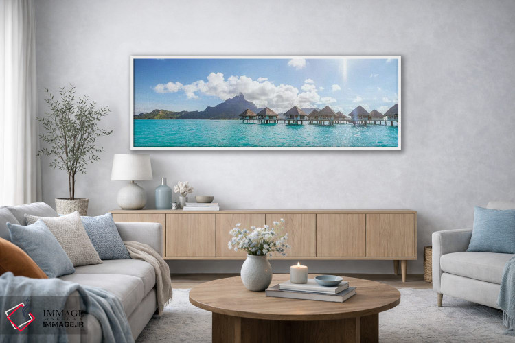 تابلو دکوراتیو منظره پانورامای خانه های ساحلی در بورا بورا اثر ماتئو کولومبو - D3W