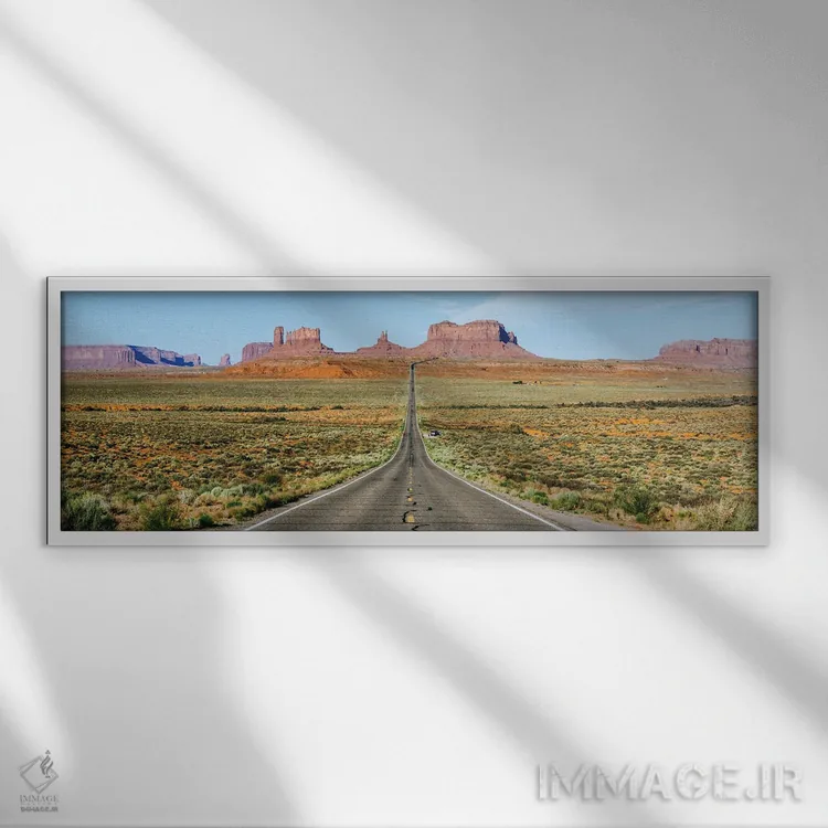 تابلو دکوراتیو Monument Valley, Arizona,بزرگراه ۱۶۳ آمریکا، دره یادمان… اثر ماتئو کولومبو - نمای قابدار سفید