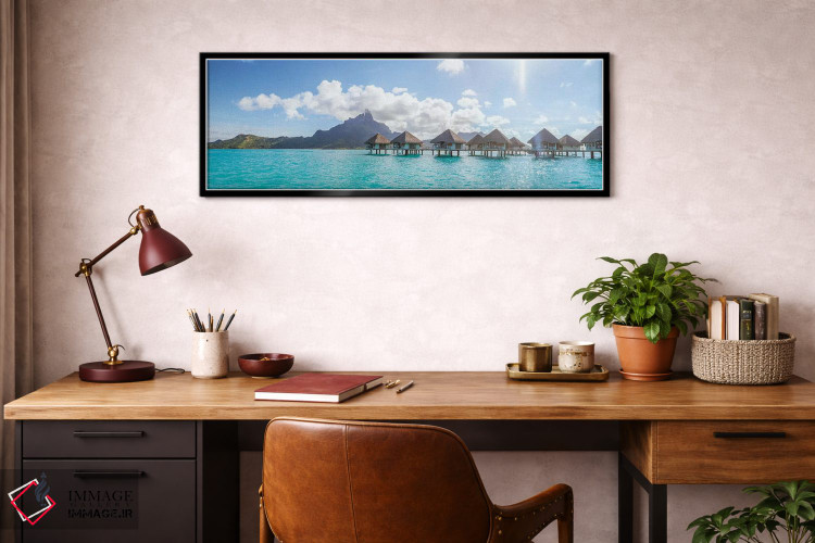 تابلو دکوراتیو منظره پانورامای خانه های ساحلی در بورا بورا اثر ماتئو کولومبو - D4B