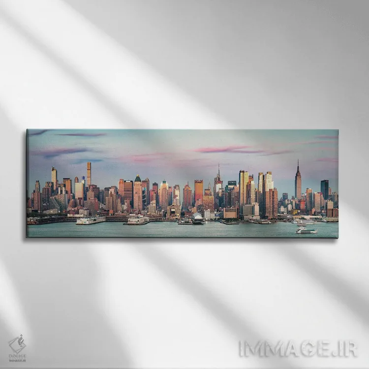 تابلو دکوراتیو خط افق نیویورک در غروب اثر ماتئو کولومبو - نمای روبهرو روی دیوار