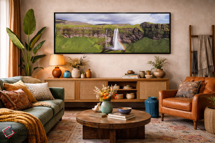 تابلو دکوراتیو نمای پانوراما از آبشار سلژالاندفوس، ایسلند اثر ماتئو کولومبو - D2B