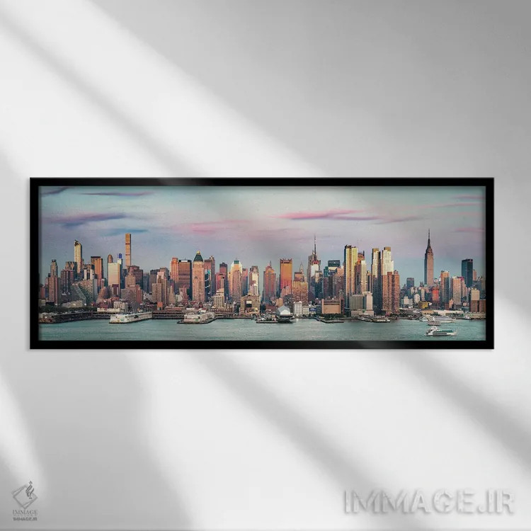 تابلو دکوراتیو خط افق نیویورک در غروب اثر ماتئو کولومبو - نمای قابدار مشکی