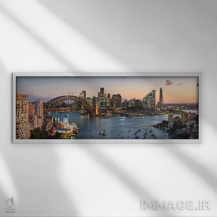 تابلو دکوراتیو Australia,نمای گسترده از خط افق سیدنی، استرالیا اثر ماتئو کولومبو - نمای قابدار سفید