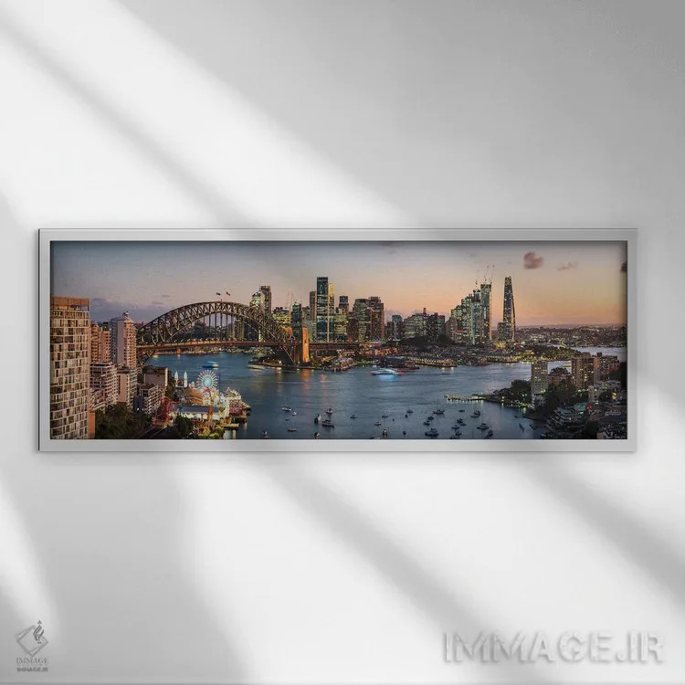 تابلو دکوراتیو Australia,نمای گسترده از خط افق سیدنی، استرالیا اثر ماتئو کولومبو - نمای قابدار سفید