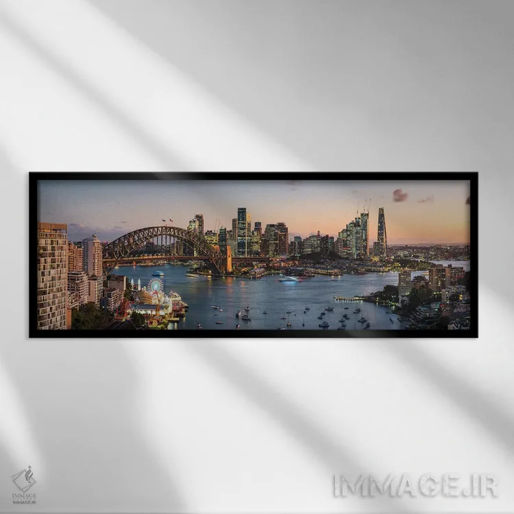 تابلو دکوراتیو Australia,نمای گسترده از خط افق سیدنی، استرالیا اثر ماتئو کولومبو - نمای قابدار مشکی