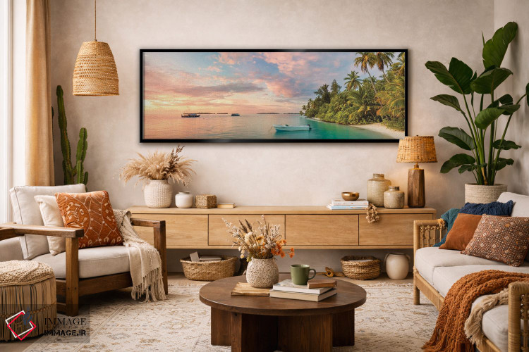 تابلو دکوراتیو Maldives, Indian Ocean,غروب بر فراز جزیره گرمسیری، مالدیو… اثر ماتئو کولومبو - D4B