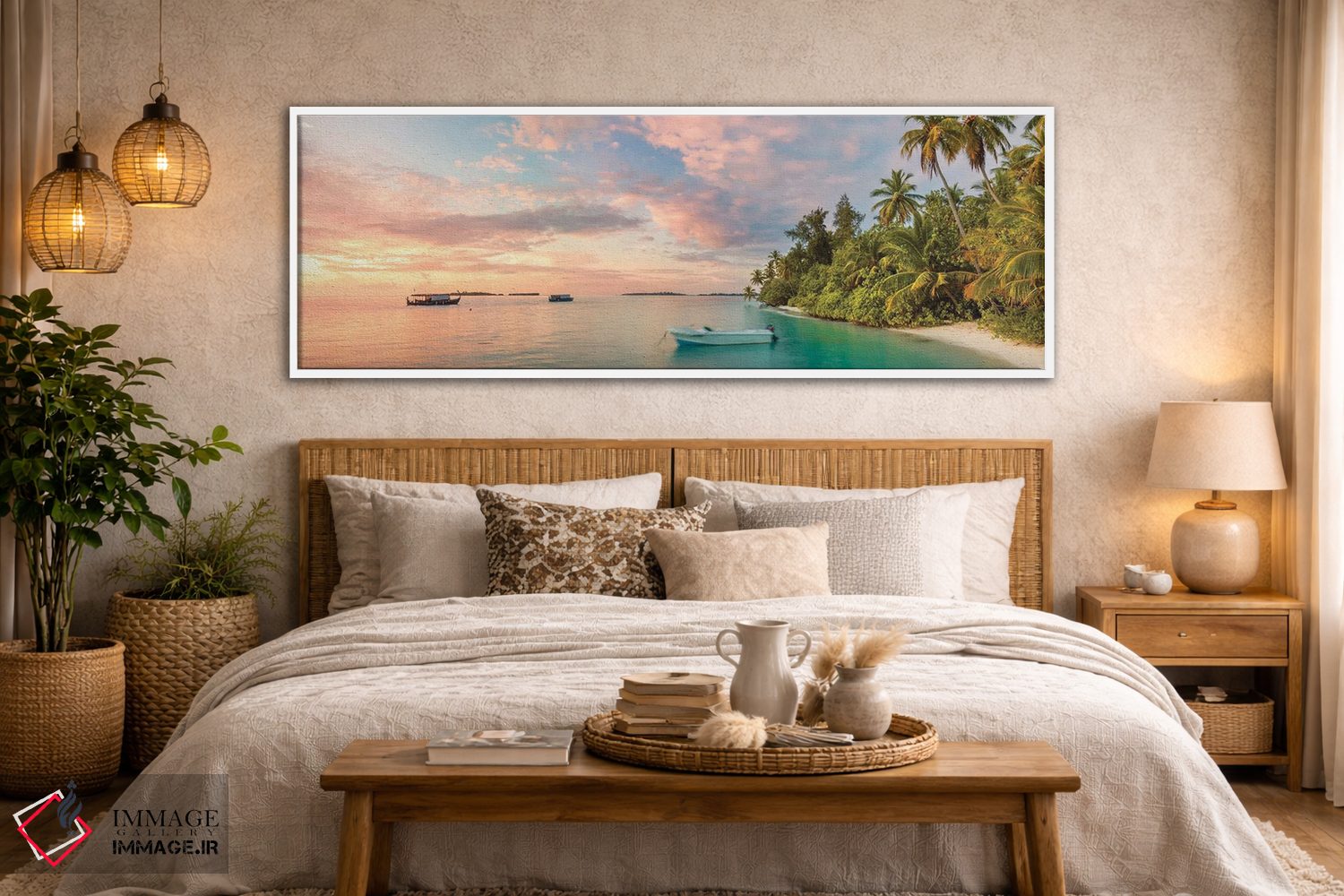 تابلو دکوراتیو Maldives, Indian Ocean,غروب بر فراز جزیره گرمسیری، مالدیو… اثر ماتئو کولومبو - D5W