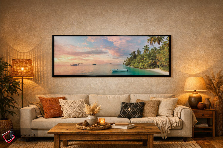 تابلو دکوراتیو Maldives, Indian Ocean,غروب بر فراز جزیره گرمسیری، مالدیو… اثر ماتئو کولومبو - D6B