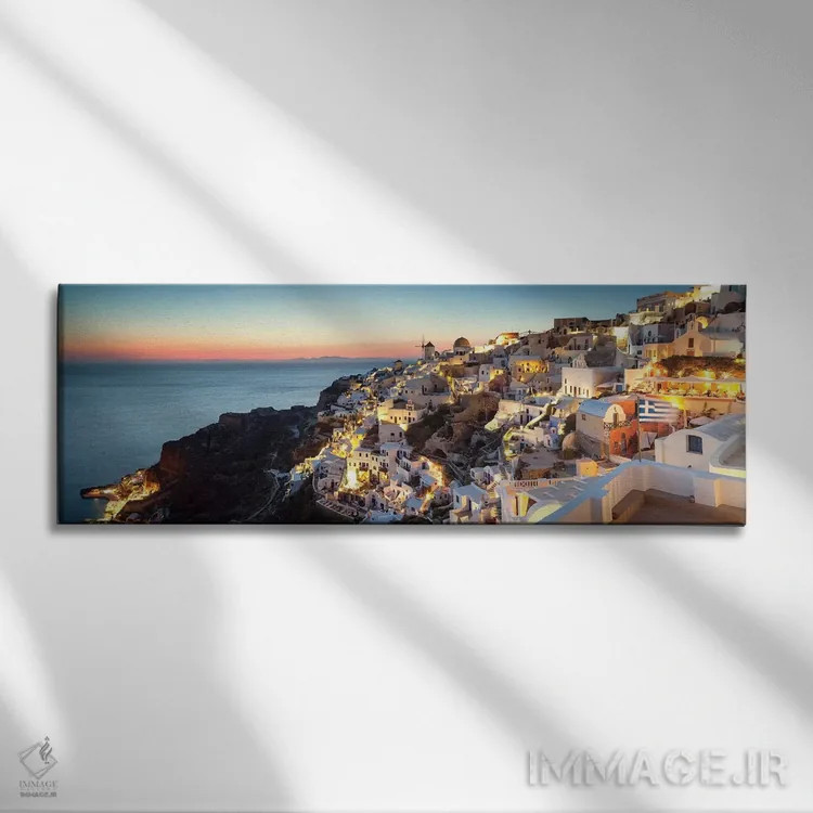 تابلو دکوراتیو Santorini, Greece,اویا در غروب، سانتورینی، یونان اثر ماتئو کولومبو - نمای روبهرو روی دیوار