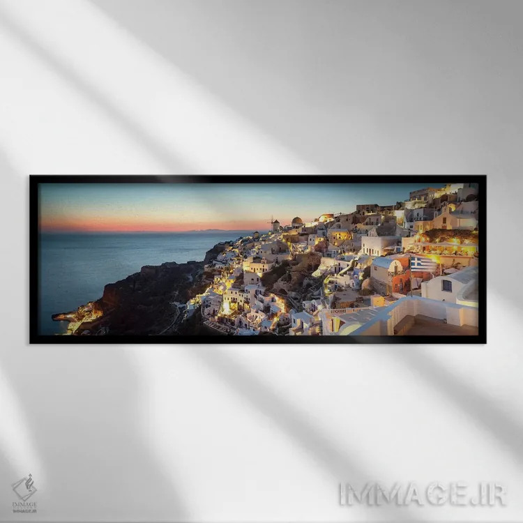 تابلو دکوراتیو Santorini, Greece,اویا در غروب، سانتورینی، یونان اثر ماتئو کولومبو - نمای قابدار مشکی