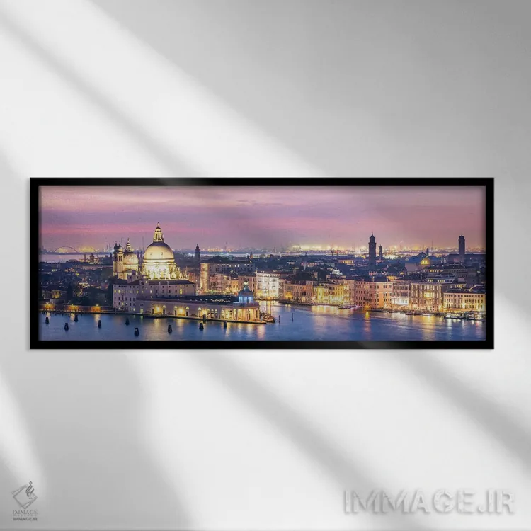 تابلو دکوراتیو پانورامای ونیز در شب اثر ماتئو کولومبو - نمای قابدار مشکی