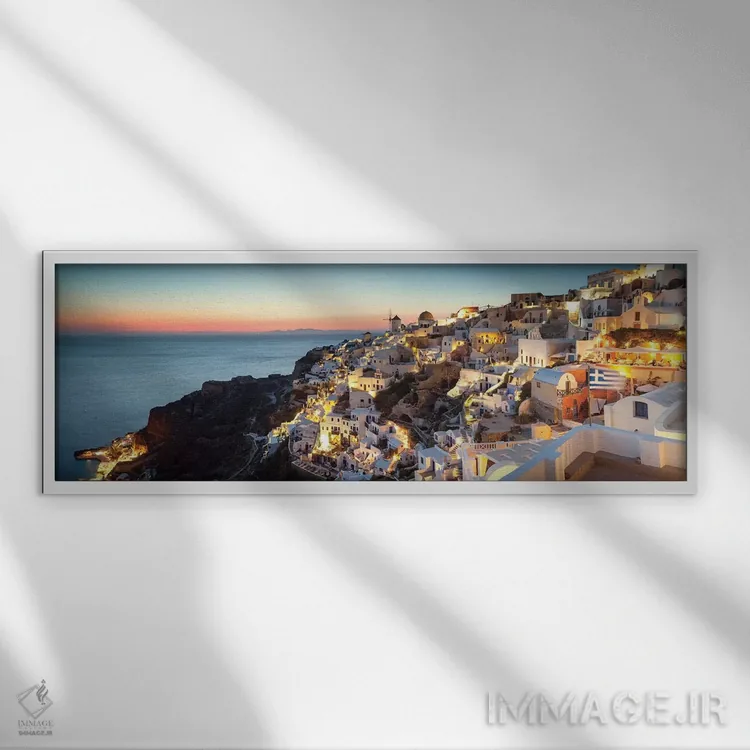 تابلو دکوراتیو Santorini, Greece,اویا در غروب، سانتورینی، یونان اثر ماتئو کولومبو - نمای قابدار سفید