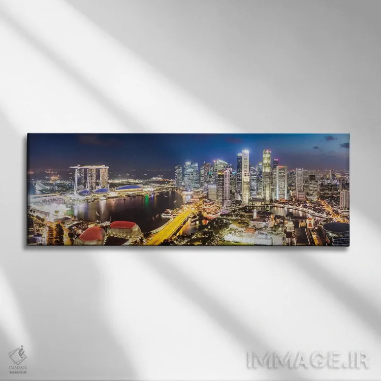 تابلو دکوراتیو Singapore,خط افق مارینا بی هنگام غروب، سنگاپور اثر ماتئو کولومبو - نمای روبهرو روی دیوار