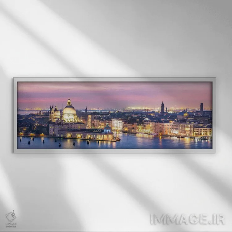 تابلو دکوراتیو پانورامای ونیز در شب اثر ماتئو کولومبو - نمای قابدار سفید
