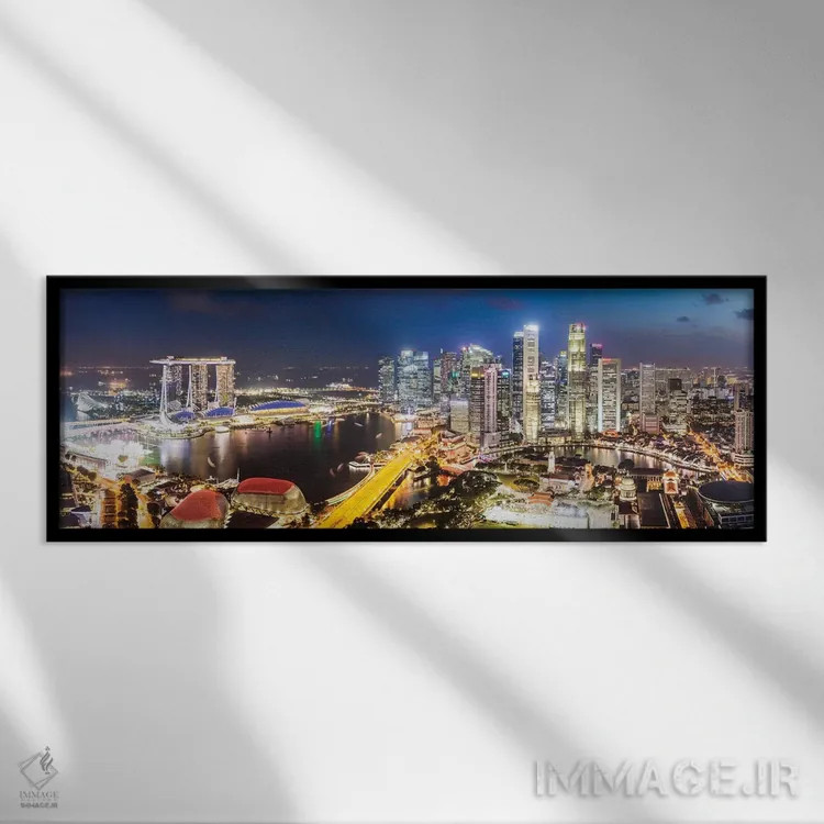 تابلو دکوراتیو Singapore,خط افق مارینا بی هنگام غروب، سنگاپور اثر ماتئو کولومبو - نمای قابدار مشکی
