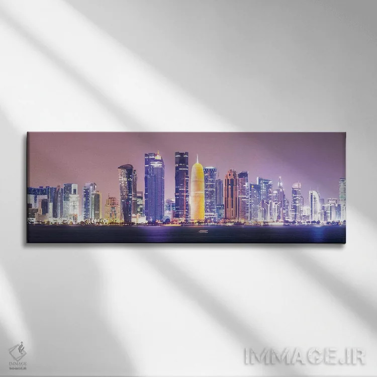 تابلو دکوراتیو Qatar,دوحه در شب، قطر اثر ماتئو کولومبو - نمای روبهرو روی دیوار