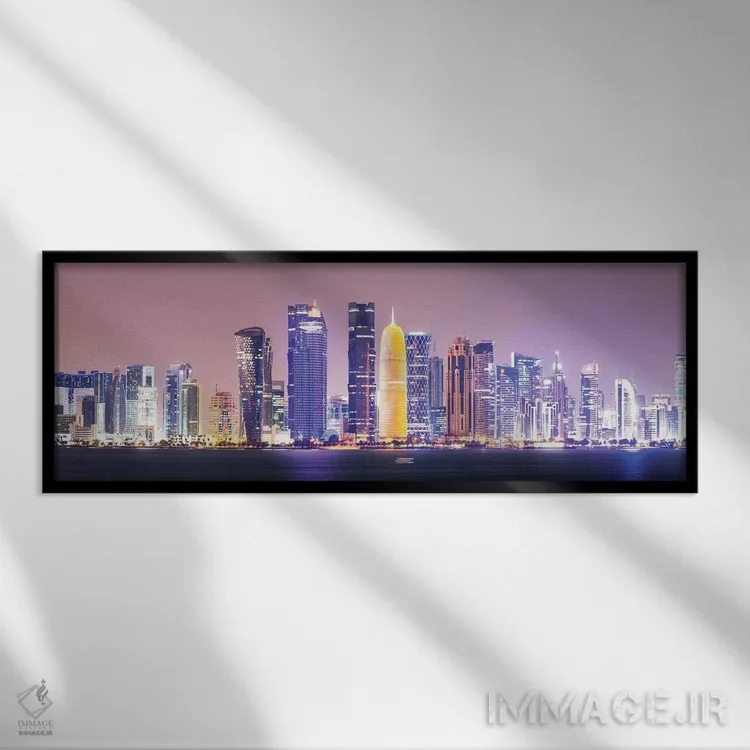 تابلو دکوراتیو Qatar,دوحه در شب، قطر اثر ماتئو کولومبو - نمای قابدار مشکی
