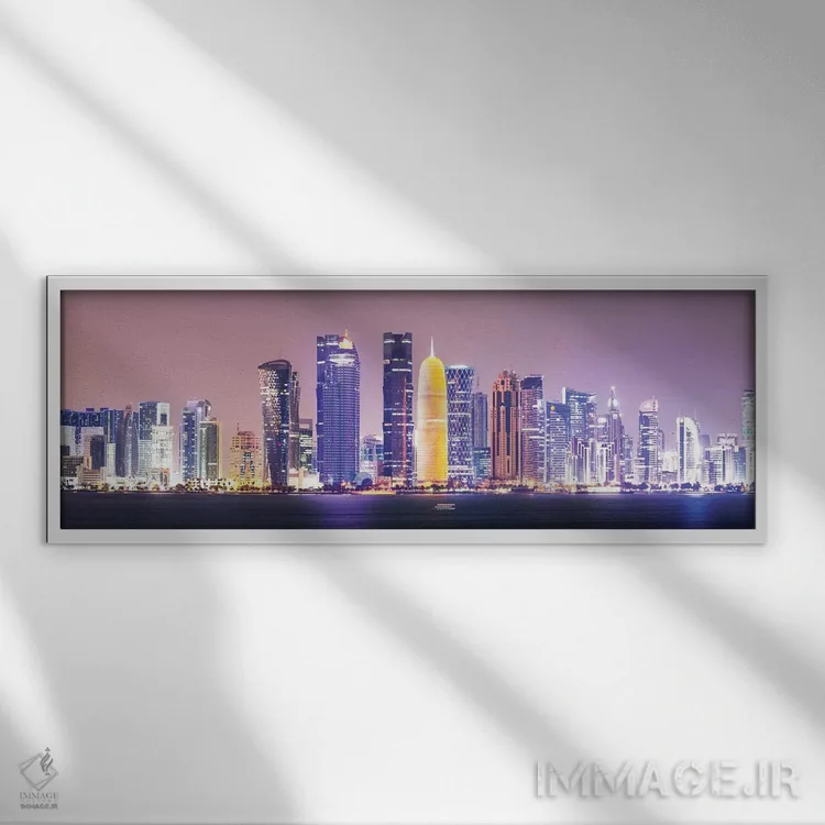 تابلو دکوراتیو Qatar,دوحه در شب، قطر اثر ماتئو کولومبو - نمای قابدار سفید
