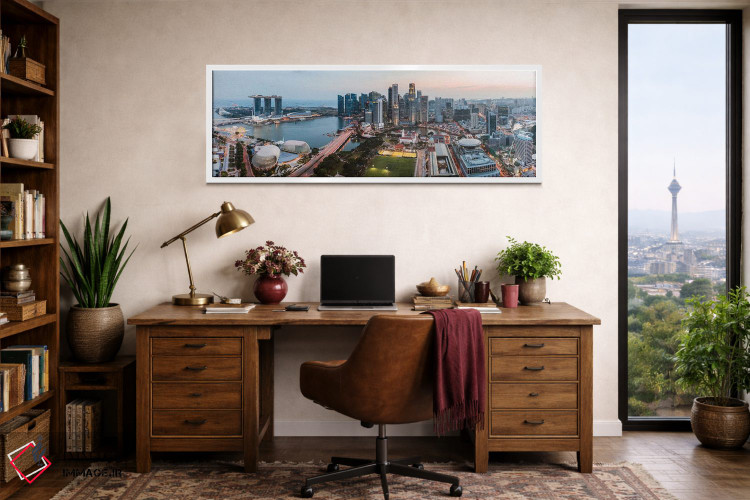 تابلو دکوراتیو Singapore,پانورامای خط افق هنگام غروب، سنگاپور اثر ماتئو کولومبو - D1W