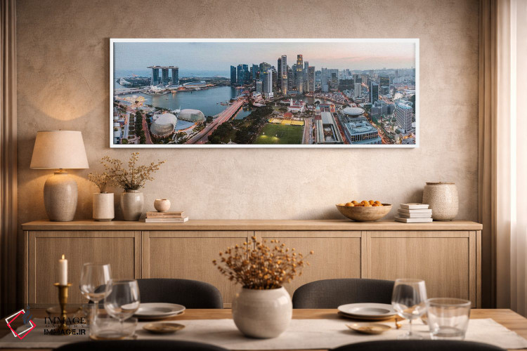 تابلو دکوراتیو Singapore,پانورامای خط افق هنگام غروب، سنگاپور اثر ماتئو کولومبو - D2W