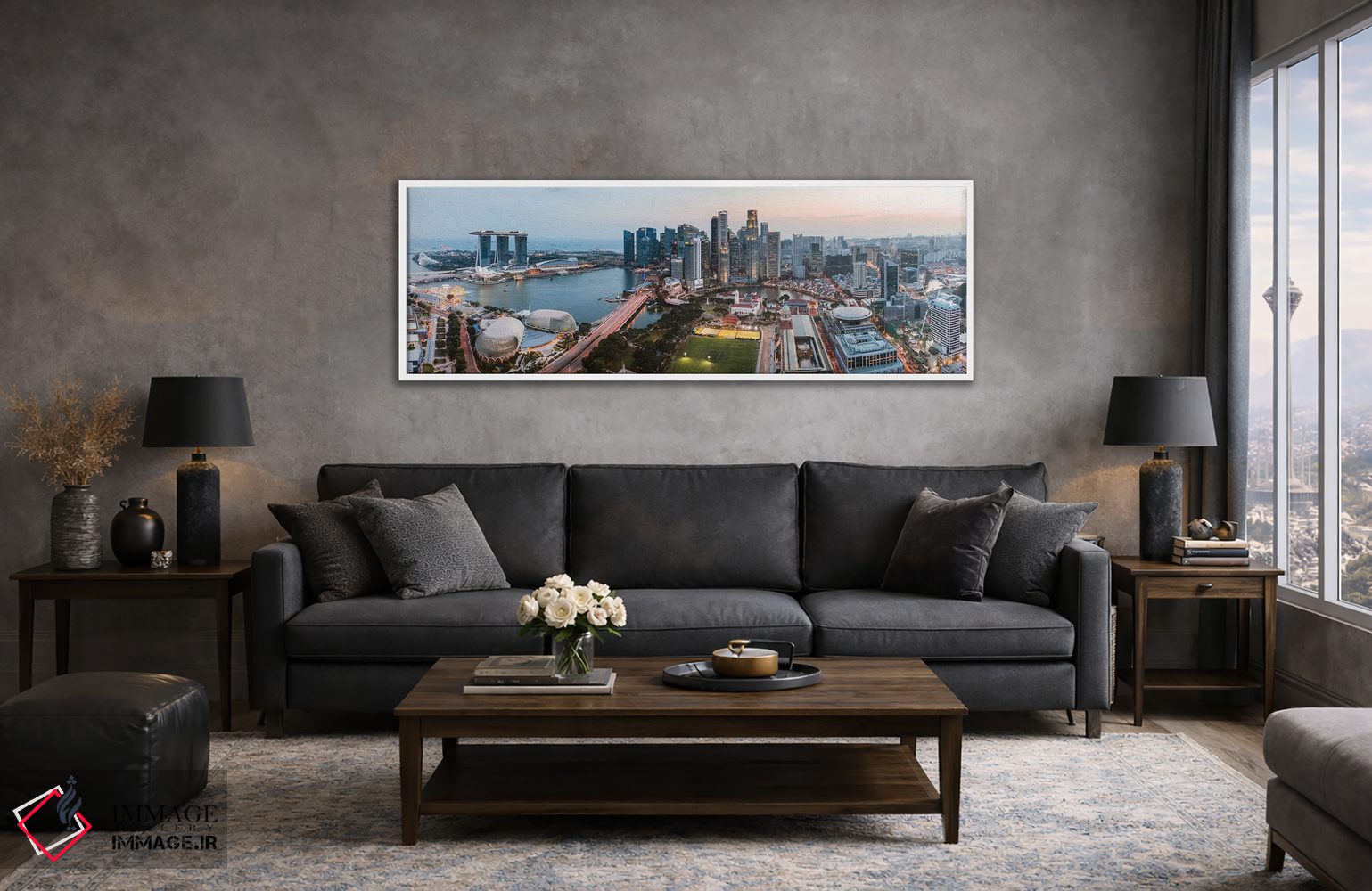 تابلو دکوراتیو Singapore,پانورامای خط افق هنگام غروب، سنگاپور اثر ماتئو کولومبو - D5W