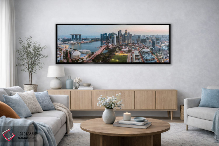 تابلو دکوراتیو Singapore,پانورامای خط افق هنگام غروب، سنگاپور اثر ماتئو کولومبو - D4B