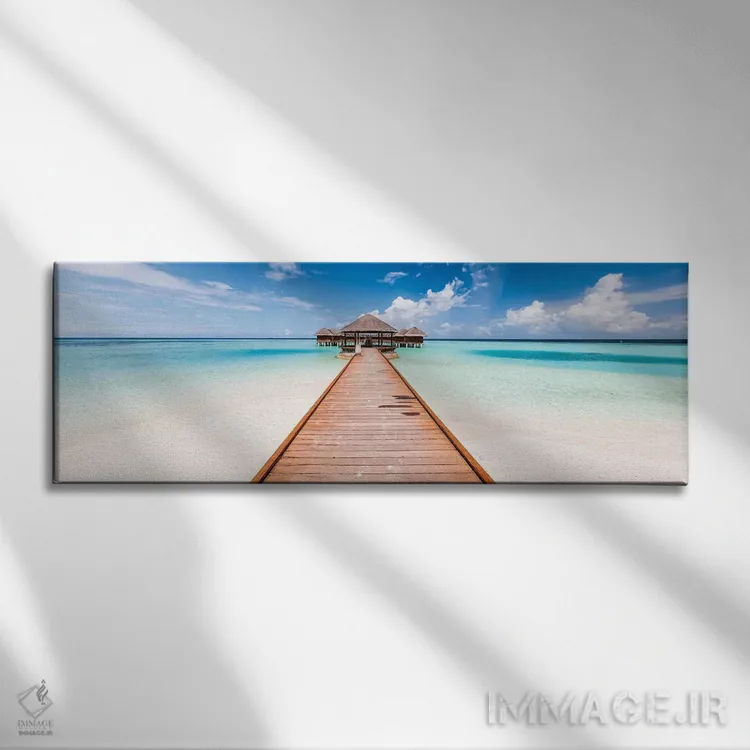 تابلو دکوراتیو Maldives,اسکله در جزیره استوایی، مالدیو اثر ماتئو کولومبو - نمای روبهرو روی دیوار