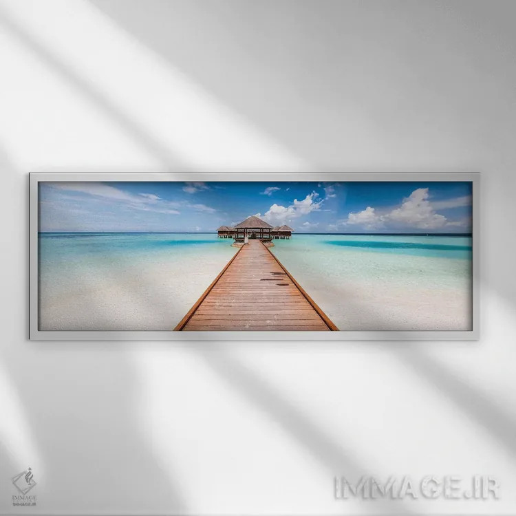 تابلو دکوراتیو Maldives,اسکله در جزیره استوایی، مالدیو اثر ماتئو کولومبو - نمای قابدار سفید