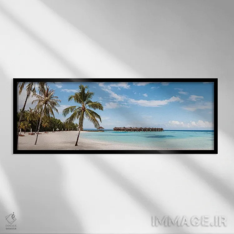 تابلو دکوراتیو Maldives,ساحل با درختان نخل، مالدیو اثر ماتئو کولومبو - نمای قابدار مشکی
